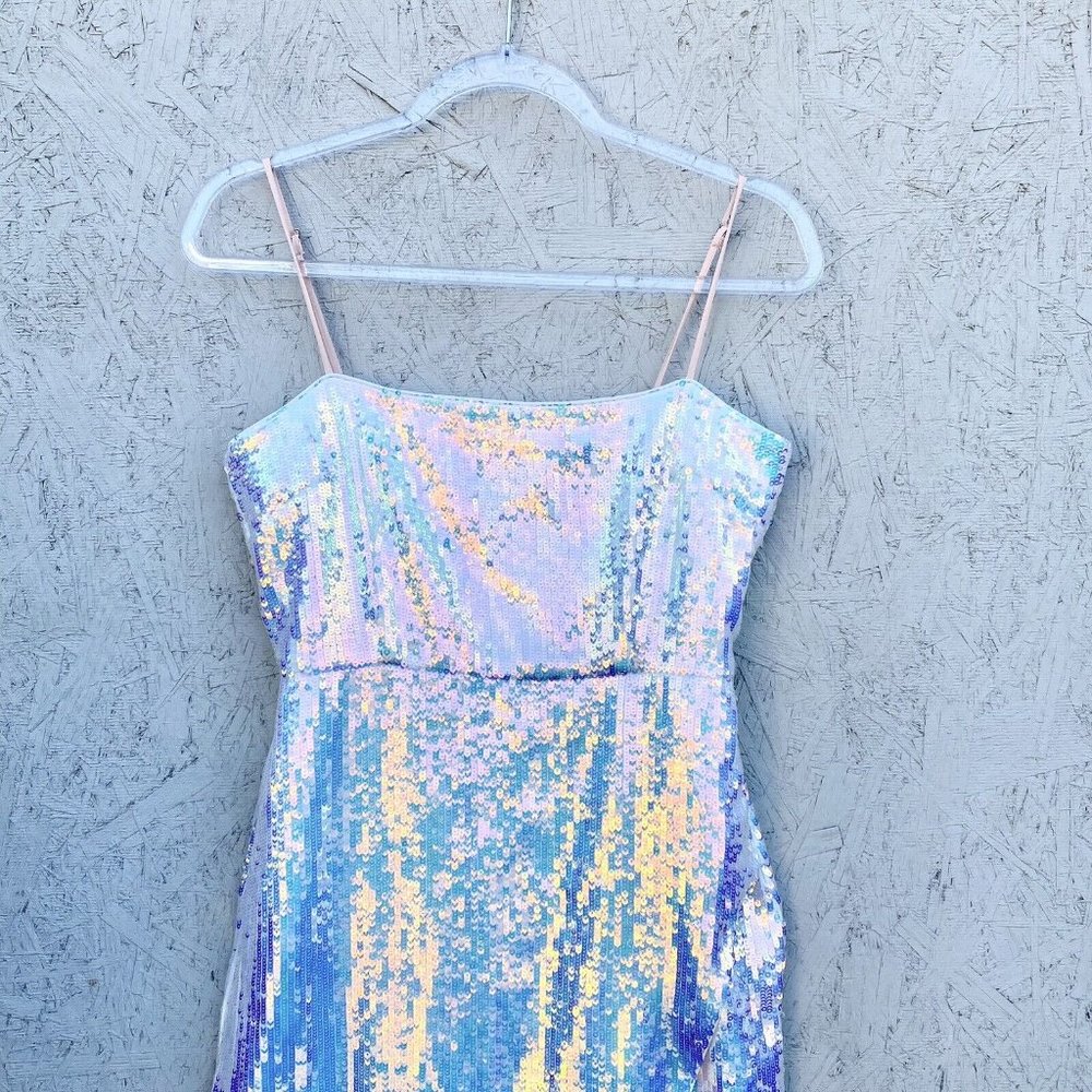 NWT $288 NBD Amethyst Sequin Side Slit Sleeveless Column Maxi Gown Dress M - Picture 5 of 12